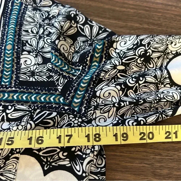 ❤️ Express Portofino Blouse Teal Black Roll Tab Sleeves Floral Stripes XS - Picture 9 of 11